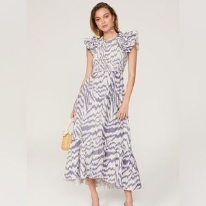 SAYLOR Blue and White Ruffle Sleeve Dress
